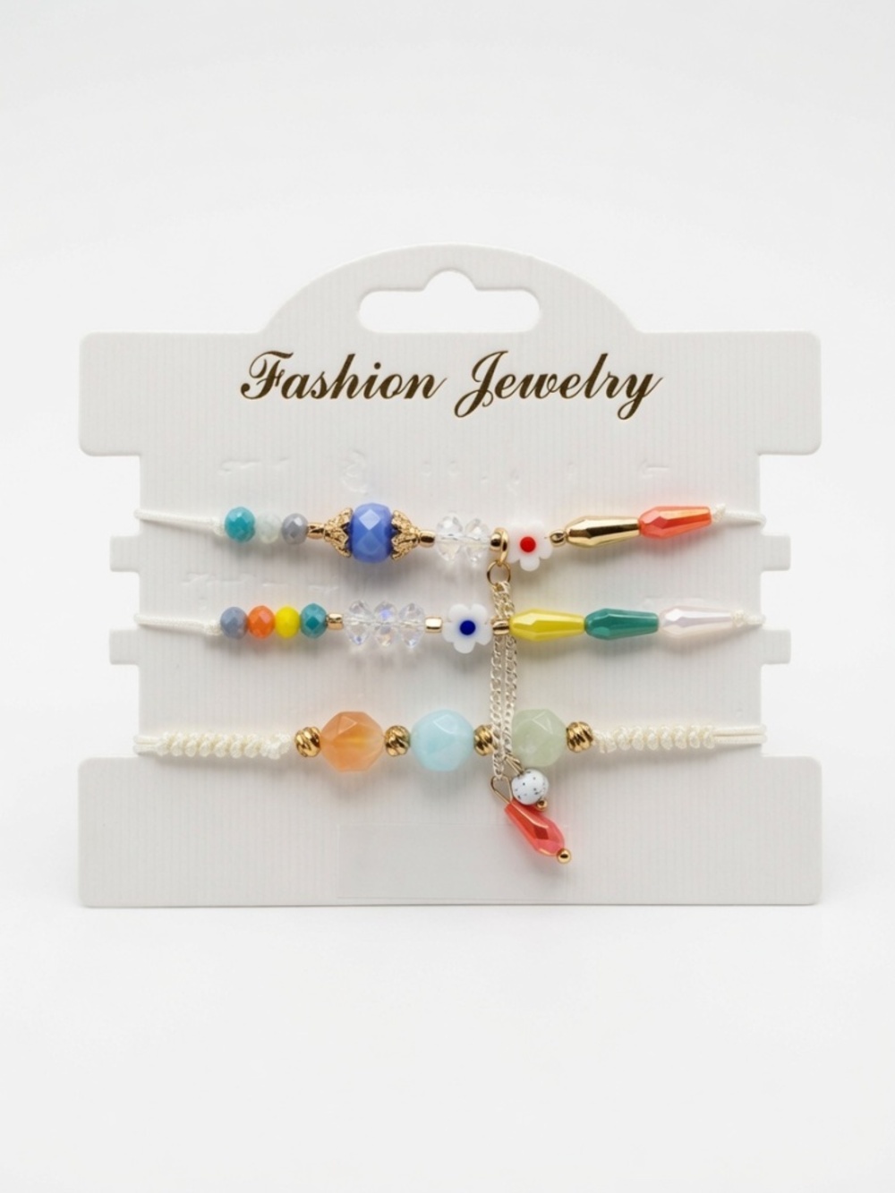 Multicolour Beaded Adjustable Bracelet Set – 3 Pieces